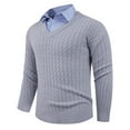thumbnail image 4 of Men's V Neck Cable Knit Sweater with Faux Shirt Collar Long Sleeve Pullover Top, 4 of 9