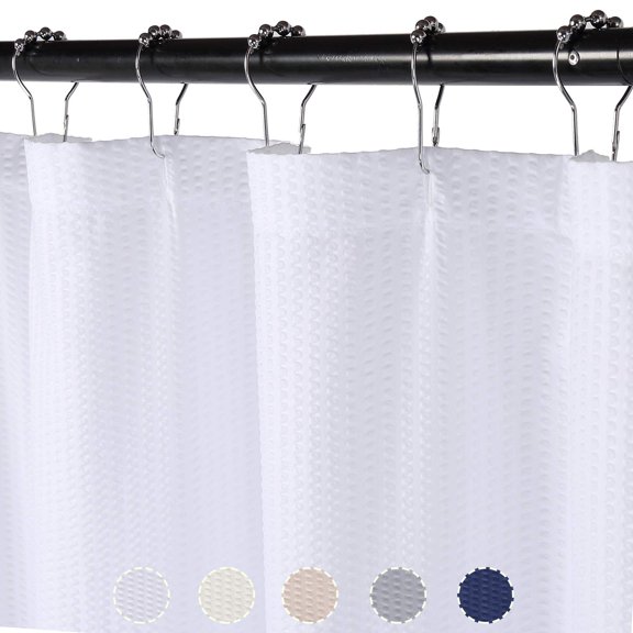 Extra Long Shower Curtain, Soft Microfiber Fabric Shower Curtain for Bathroom, Decorative Embossed Pattern, Water Repellent, White, 72x72 Inches