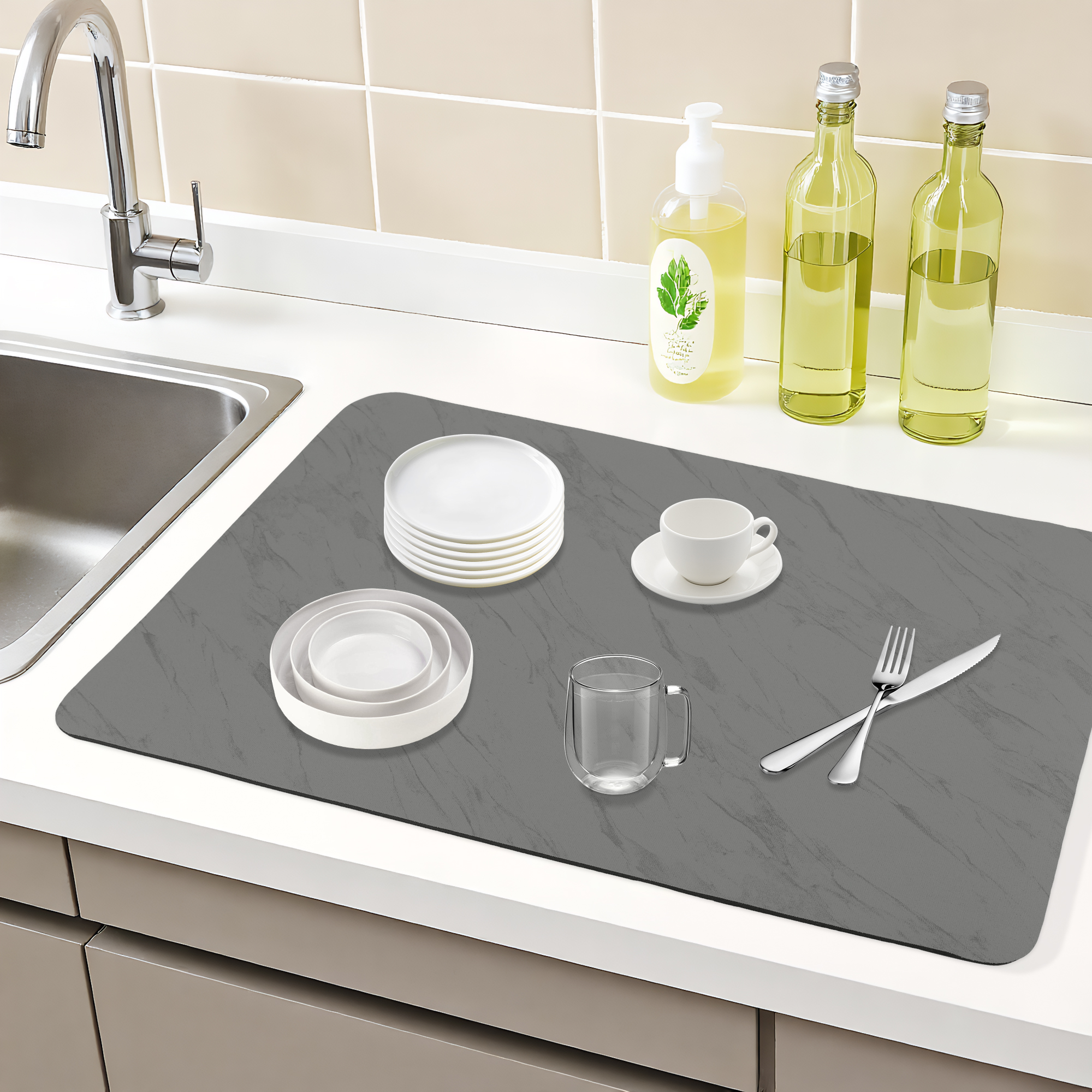 Unique Bargains Diatomaceous Stone Dish Drying Mat Dish Drying Mats Black 23.6*15.7 inch
