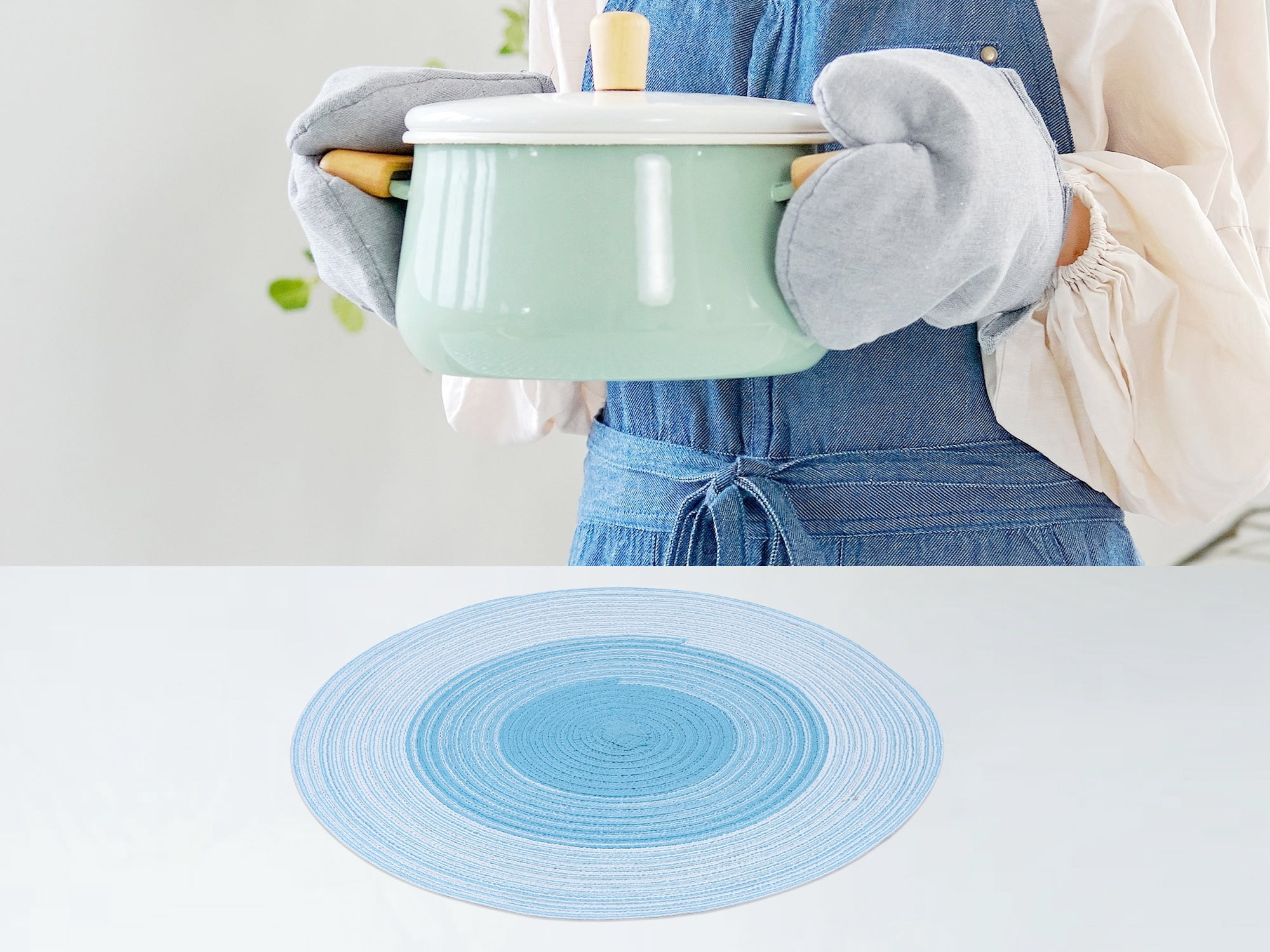 Unique Bargains Set of 6 Rattan Placemats for Dining Table Light Blue