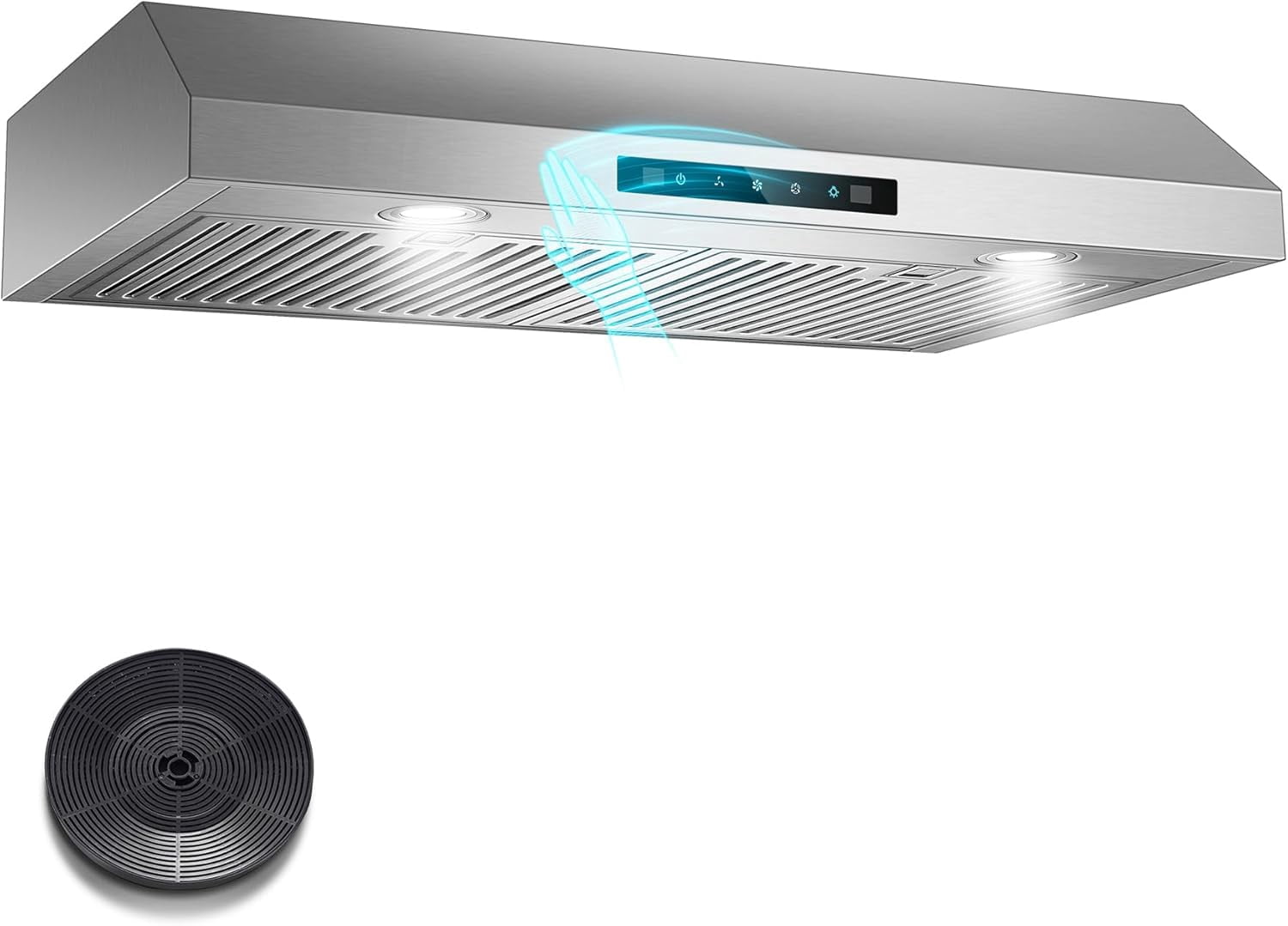 Range Hood 30 inch Under Cabinet, 800 CFM Stainless Steel Range Hood with Gesture and Touch Control, kitchen hood with Carbon Filter, 3 Fan Speed, Ducted/Ductless Convertible