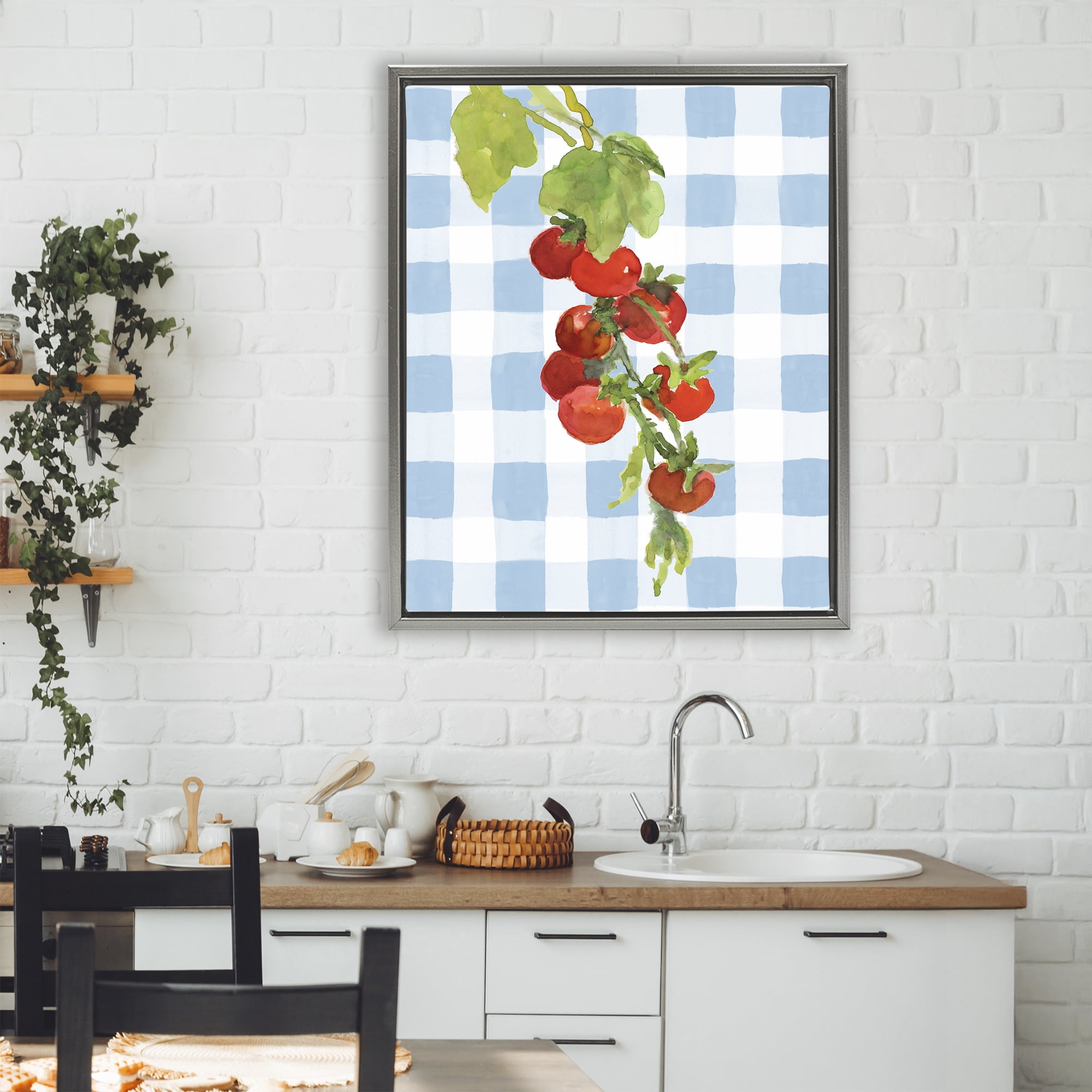Stupell Industries Vine Ripe Tomatoes on Plaid Gray Framed Floater Canvas Wall Art, design by Lanie Loreth