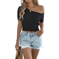 thumbnail image 3 of Womens Summer Tops Crochet Sweaters Resort Wear Short Sleeve Hollow Out Knit Tops 2025 Beach Coverup Black L, 3 of 9