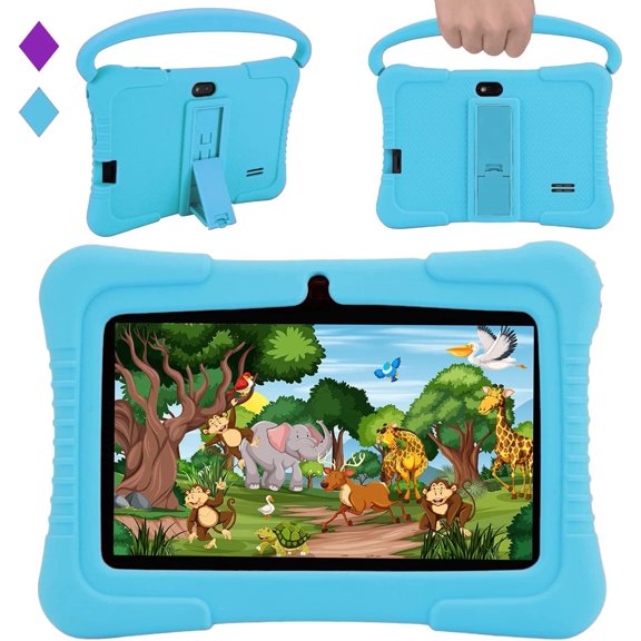 Veidoo 7 inch Android Kids Tablet, 2GB RAM 32GB Storage, Learning Tablet for Children, WiFi, Bluetooth, Dual Cameras, Parental Control, Toddler Tablet with Silicone Case(Blue)
