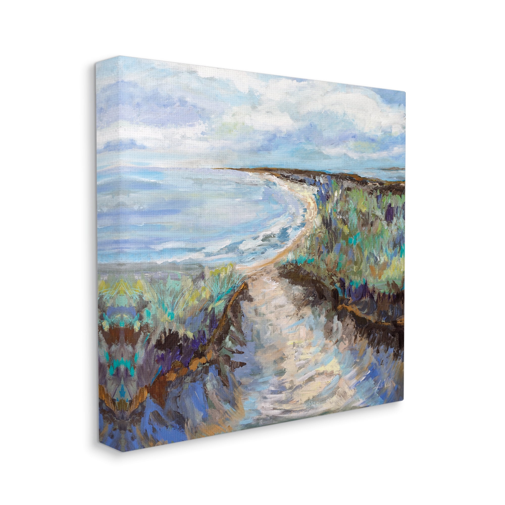 Stupell Industries Cloudy Ocean Coast Painting Nature Painting Gallery Wrapped Canvas Print Wall Art, 24 x 24