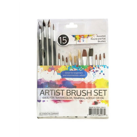 15 Piece Artist's Paint Brush Set (Available in a pack of 6)