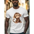 thumbnail image 2 of Cute Monkey Men's T Shirts Funny Animal T-Shirt for Men Crew Neck Tees Cotton Tops, White, 2XL, 2 of 7