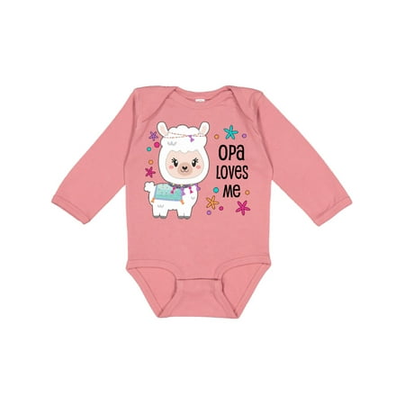 

Inktastic Opa Loves Me- cute and happy llama Gift Baby Boy or Baby Girl Long Sleeve Bodysuit
