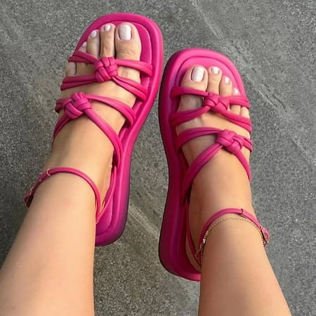 

XIAQUJ Fashion Summer Women Sandals Flat Bottom Thick Bottom Open Toe Breathable Comfortable Buckle Solid Color Party Style Sandals for Women Hot Pink 7(38)