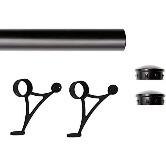 Solid Bar Mount Foot Rail Kit, Matt Black Stainless Steel Tubing w/Internal Connector, Combination Foot Rail Brackets, Tapered End Cap, 5 ft = 60 in x 1