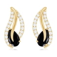 thumbnail image 3 of Rosec Jewels Pear Cut Black Spinel Stud Earrings with Diamond, Nature Inspired Leaf Earrings, 18K Yellow Gold, 3 of 6
