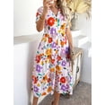 thumbnail image 6 of Women's Printed Johnny Collar Button Down Short Sleeve Midi Shirt Dress 70% viscose 30% lyocell fabric with relaxed fit, 6 of 21