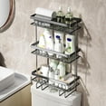 thumbnail image 4 of Over The Toilet Storage Rack 1/2/3 Tier, No Drill Bathroom Organizer with Mesh Shelves, Rust Resistant Metal Space Saver for Bathroom Kitchen Laundry Room, Black, 4 of 7