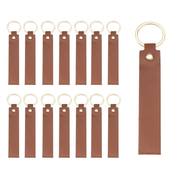 Uxcell 20 Pcs PU Leather Keychain Blanks Bulk Laser Engraving Keychain Leather Key Fob Kit with Key Rings for DIY Supplies Gifts (Dark Brown, 5.3" x 0.8")