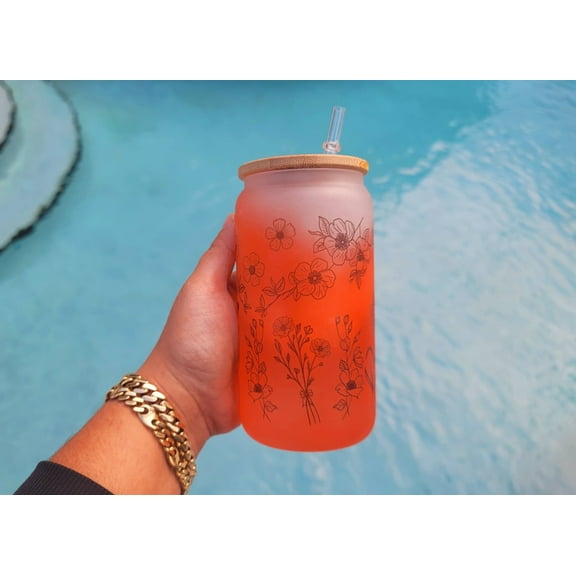 Changing Color Cute Flower Beer Can Glass |Floral Beer Can Glass |Aesthetic | 16 oz