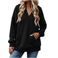thumbnail image 2 of Xdegoge Women's V Neck Hoodie Pullover Sweatshirts Long Sleeve Casual Hooded Tops with Pocket Fall Winter Loose Fit Comfy Trendy Athletic Clothes, 2 of 9