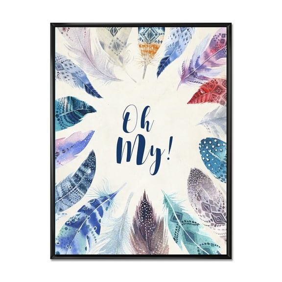 Designart 'Vital Blue Feathers Oh My' Bohemian & Eclectic Framed Canvas Wall Art Print