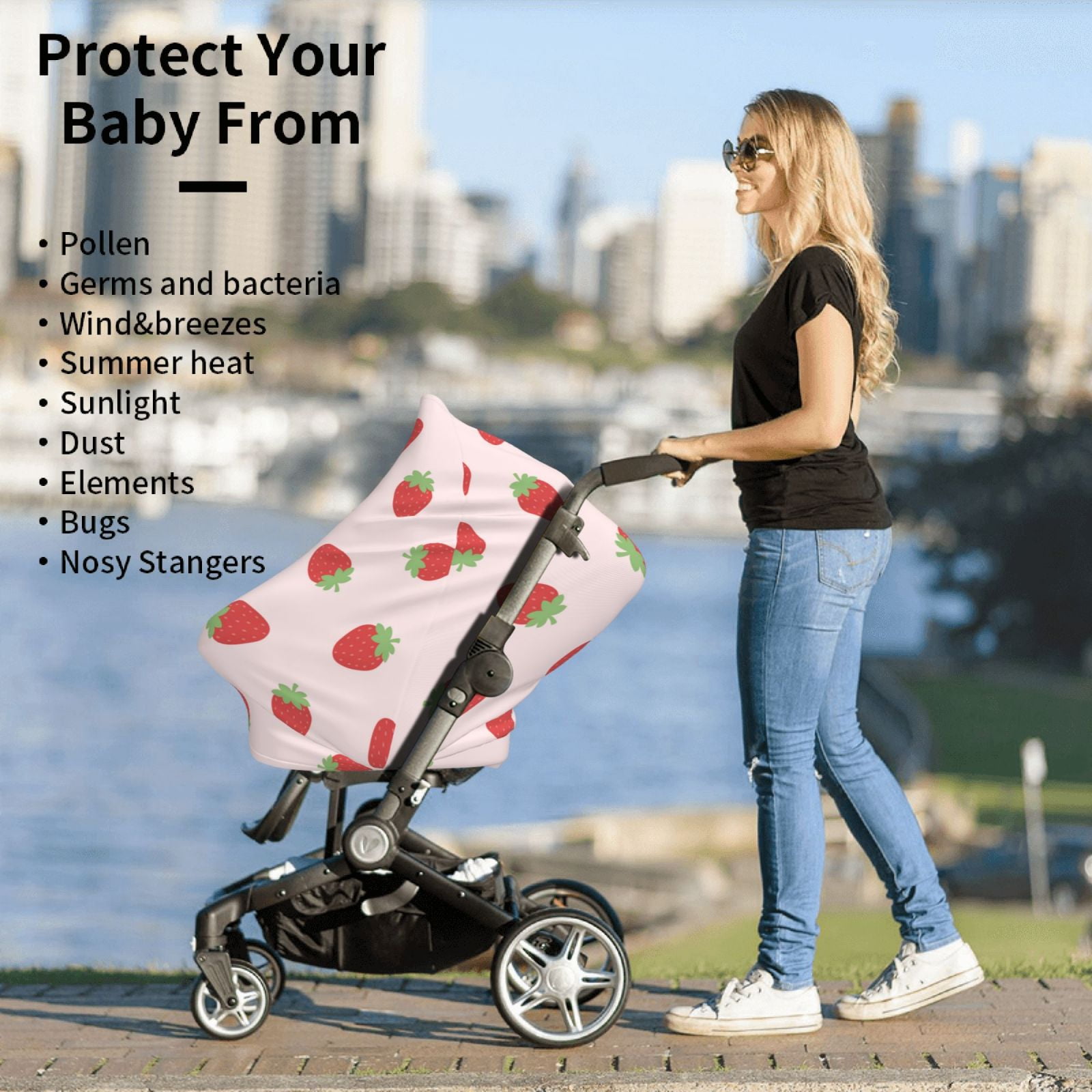 Fotbe Strawberry Pattern Car Seat Covers for Babies, Nursing Breastfeeding Cover Infant Carseat Canopy, Soft Stretchy Carrier Cover
