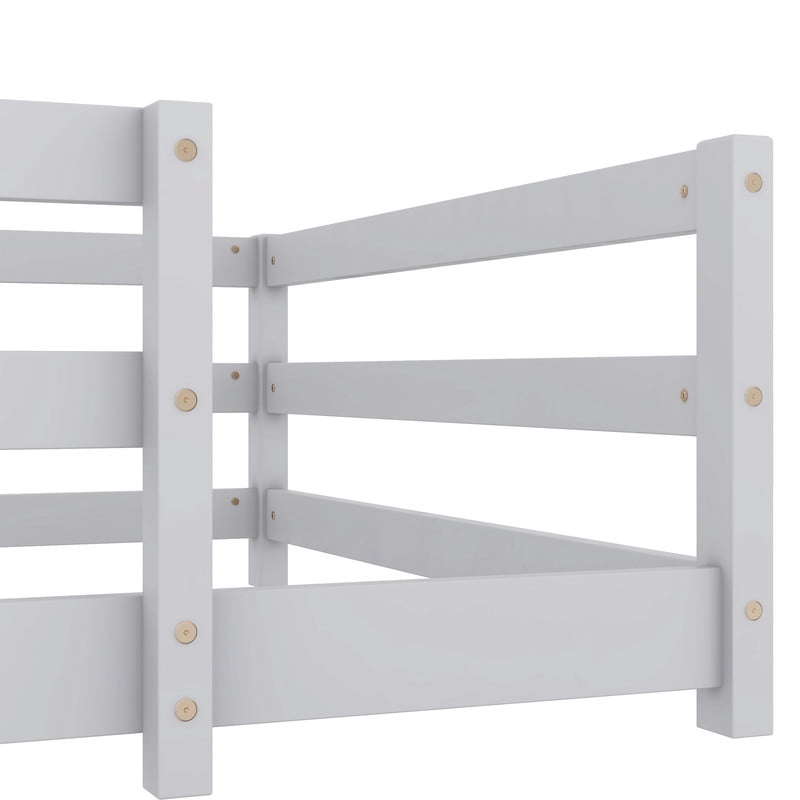 Mirightone Wood Twin Montessori Bed, Twin Floor Bed Frame with Rails, Floor Bed for Kids – Gray