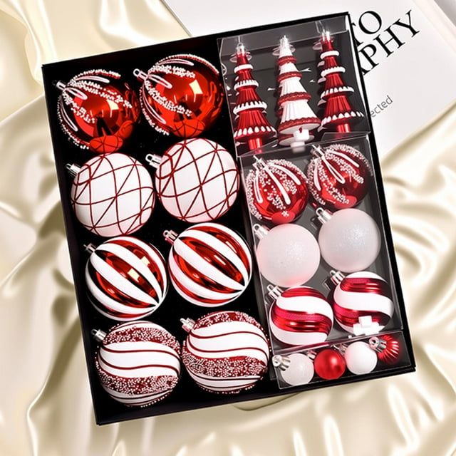 Artesanías Decorativas Adornos navideños para árbol: 30 bolas colgantes de plástico nevado para decoración de fiestas navideñas. Rkxzt