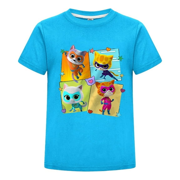 SuperKitties Cat Hero Shirt for Kids – Cartoon Character Tee – Girls Boys Summer T-Shirt – Comfortable Cotton Outfit – Top for Casual Playtime