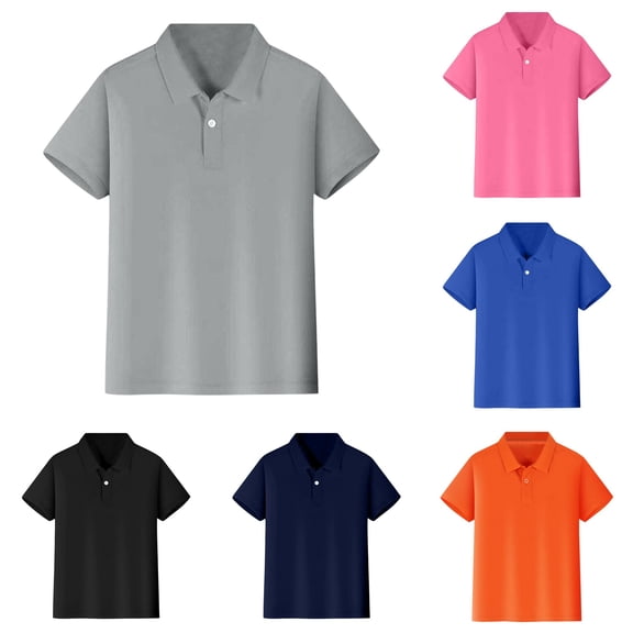 GobdXE Solid Single Button Placket Short Sleeve Polo Shirt Unisex Kids Back to School Uniform Basic Casual Pullover Tops for Boys Girls 7-8 Years,Grey