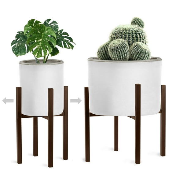 Sorbus Adjustable Mid-Century Plant Stand – Modern Indoor Flower Pot Holder for Home Décor – Brown (1-Pack, Plant & Pot Not Included)