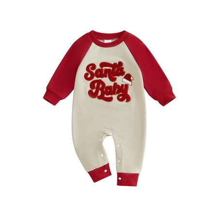 

GOODLUCKY Toddler Baby Christmas Romper Letter Embroidery Long Sleeve Jumpsuit