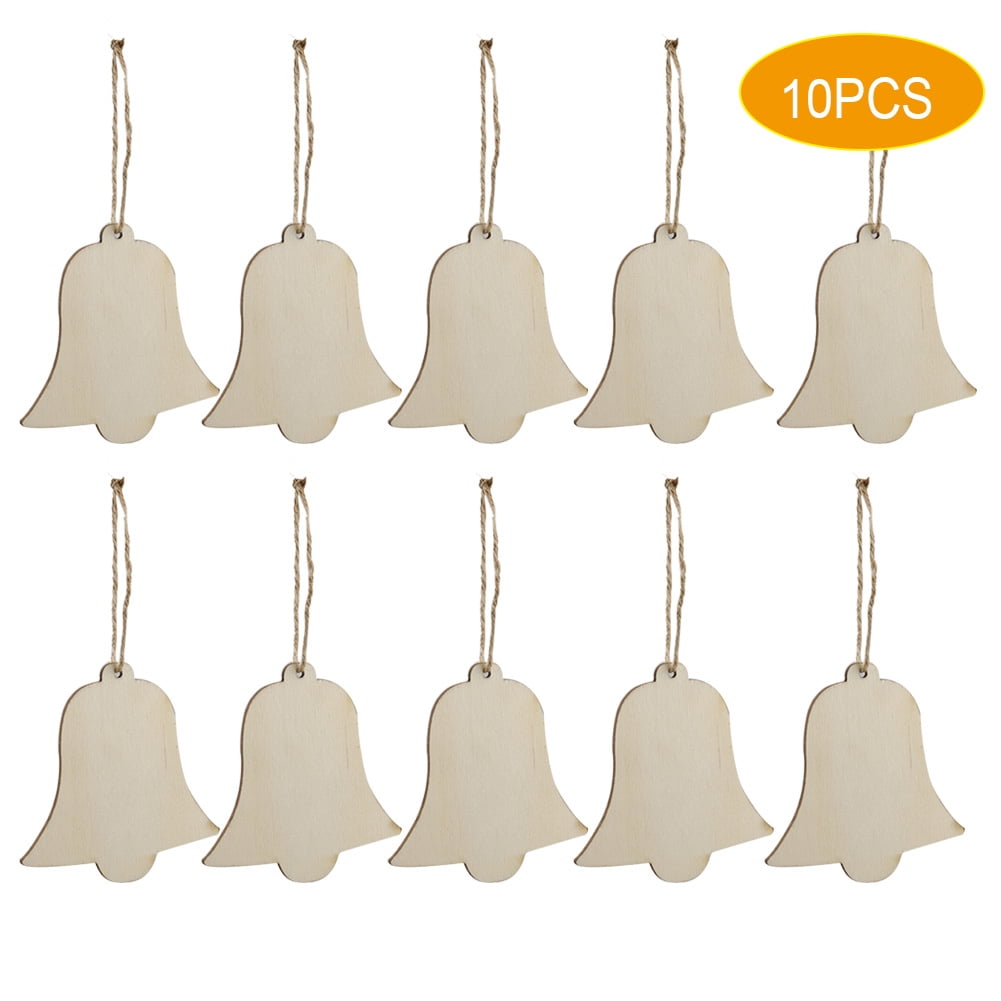 10 Pcs Christmas Bells Shape Wooden Ornaments Hanging Crafts DIY