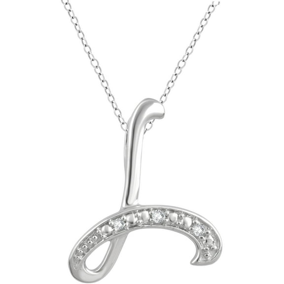 Arista Diamond Accent White "L" Initial Women's Pendant in Sterling Silver, 18"