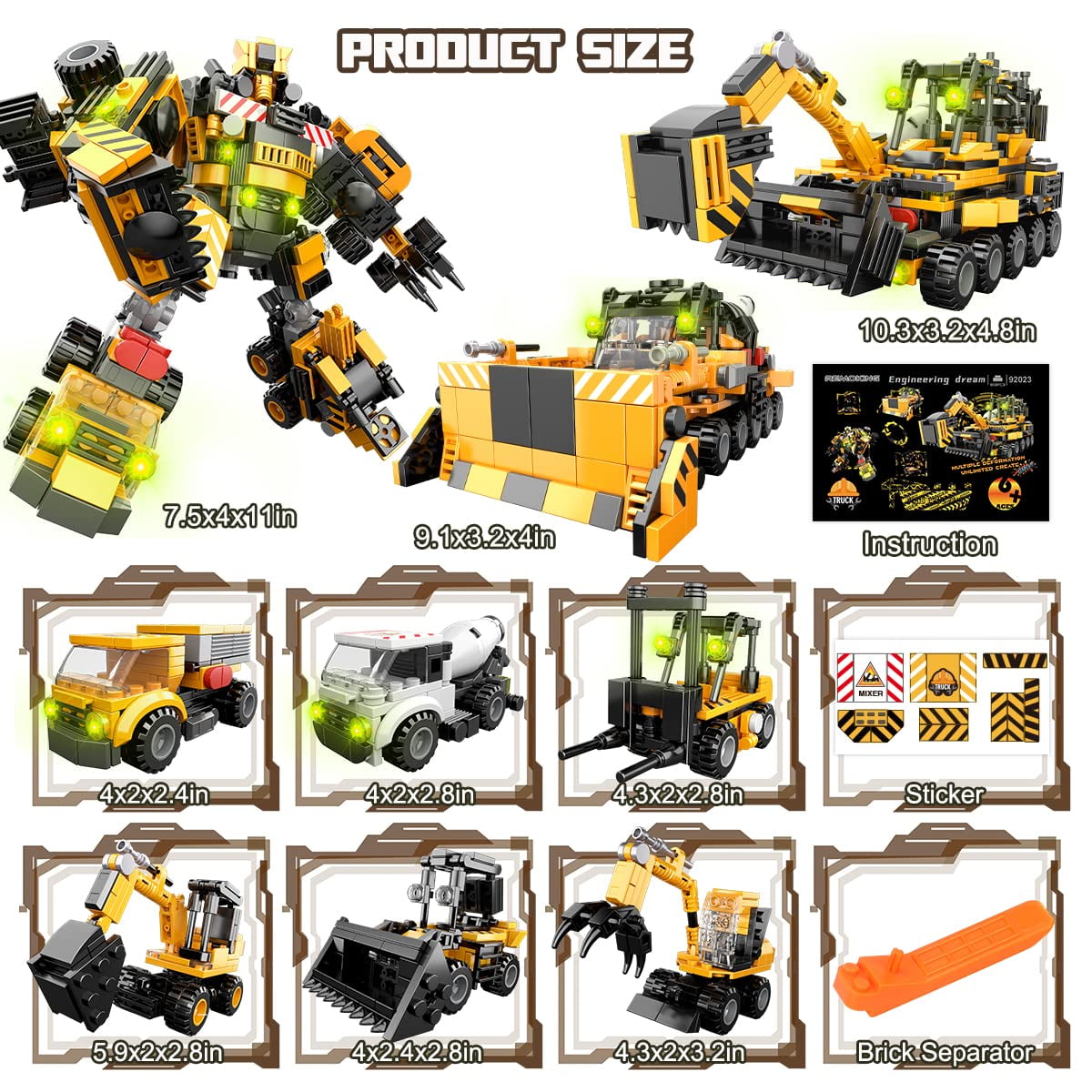 STEM Building Toys for Boys, 9 in 1 Building Blocks Set, to Build A Big Robot or 8 Vehicles, Suitable for 6 7 8 9 10 11 12 + Years Old Children (720PCS)