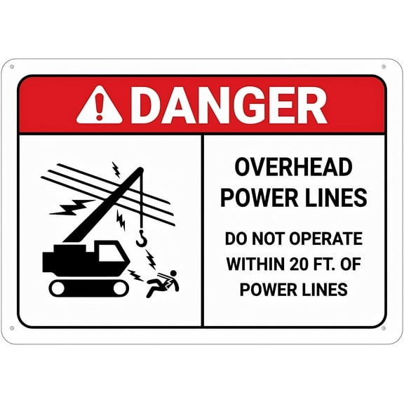 Danger Do Not Operate Within 20 Feet of Powerlines Sign - 8"x12" Warning Tin Wall Decor for Home Kitchen Farm Garden Garage