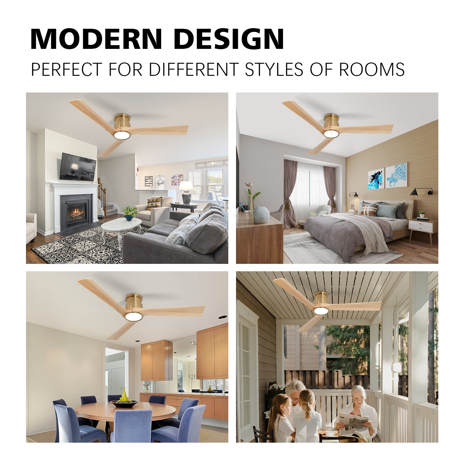 Wozzio 52-Inch Ceiling Fan with Integrated LED Light and Remote Control