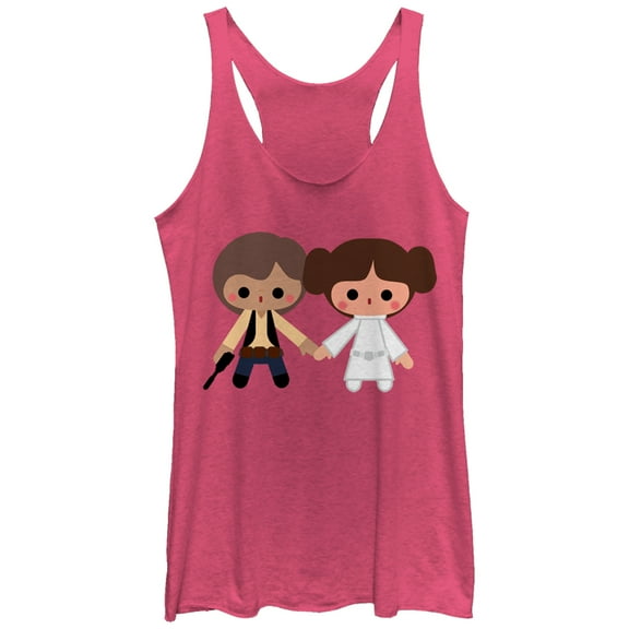 Women's Star Wars Cute Cartoon Han Leia Love Racerback Tank Top Pink Heather Small