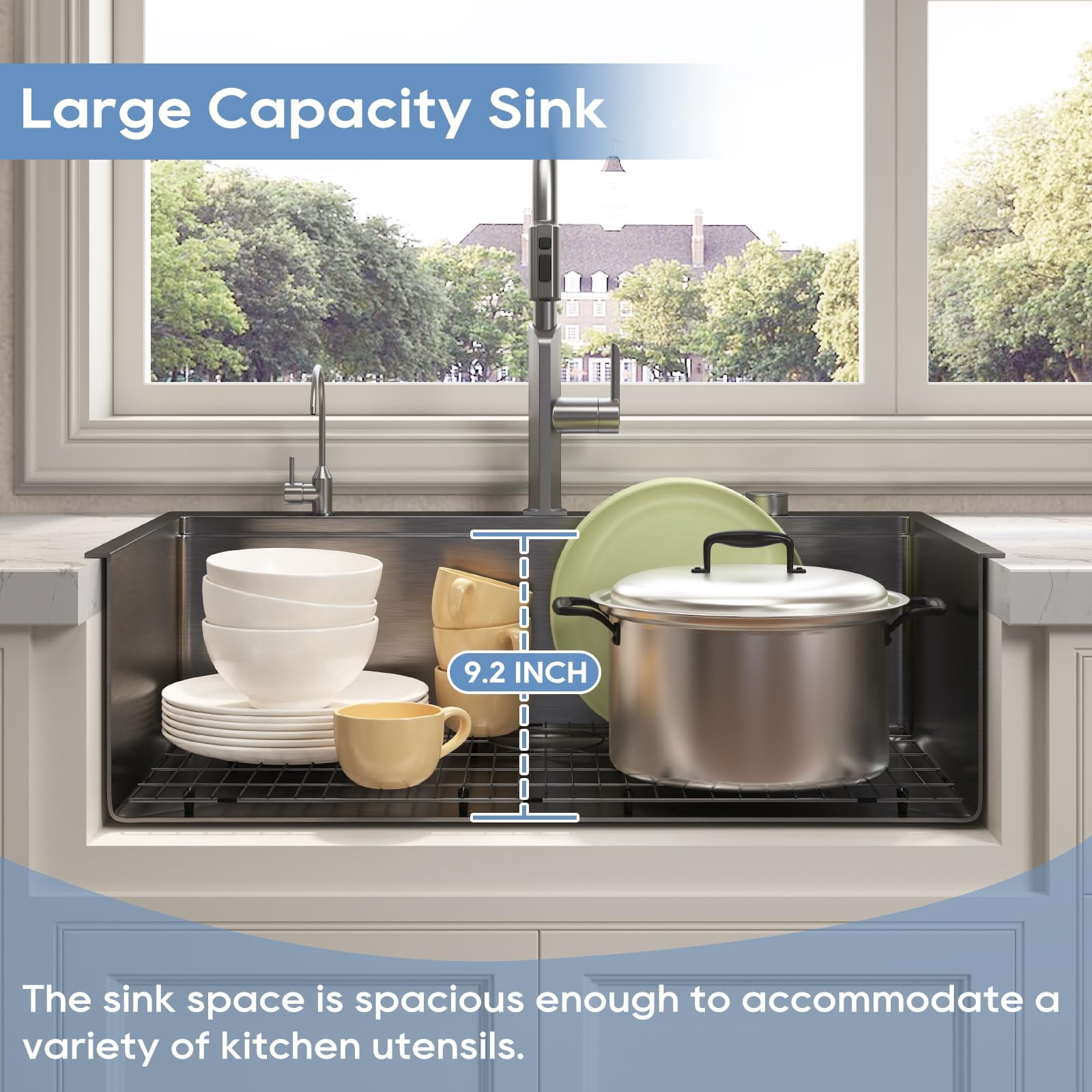 DELUXE LIVING 33 Inch Drop In Kitchen Sink with Accessories, 16 Gauge Single Bowl 304 Stainless Steel Stepped Sink, Workstation Kitchen Sinks 5 Accessories include Drain Strainer, Gun black