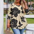 thumbnail image 4 of Sawvnm Women Tops Fashion Women's Fashion Loose Casual Printing 3/4 Sleeve T-Shirt Round Neck Plus Size Top Women Cute Tops Black 4XL, 4 of 5
