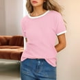 thumbnail image 2 of Lixiuxyad Dressy Casual Summer Tees Women's Solid Color Crew Neck Short Sleeve T Shirt With Contrast Trim,Pink M, 2 of 5