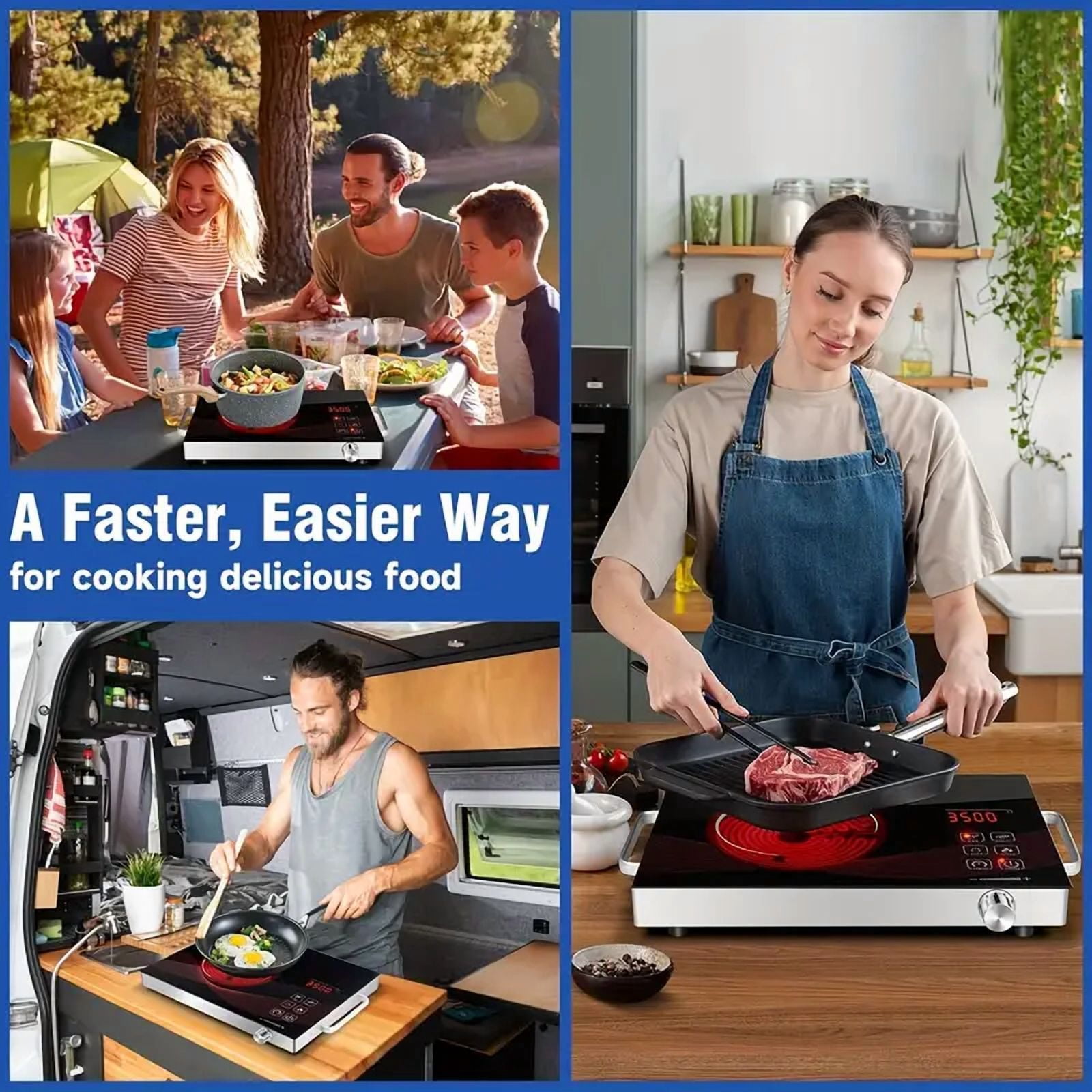 Zjyufy 3500W Electric Ceramic Stove, Infrared Burner Induction Cooker, Portable Hot Plate, Home Cooktop Cooking Furnace with All Cookware, Black
