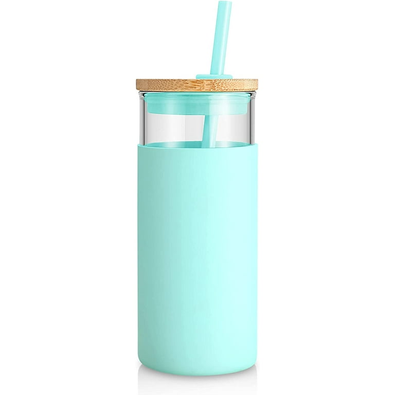 Phoenix 20oz Glass Water Bottle - Glass Tumbler with Silicone Protective Sleeve Bamboo Lid and Straw - Dishwasher Safe