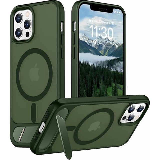 Funda Magnética con Soporte invisible Integrado, Delgada y Fina, para iPhone 12 Pro Max 6.7", Verde