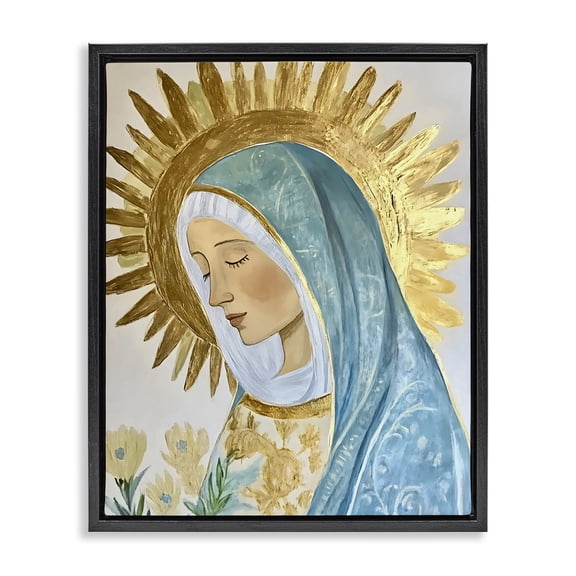 Holy Mary In Gold Black Framed Floater Canvas Wall Art, design by Franklyn Gregory