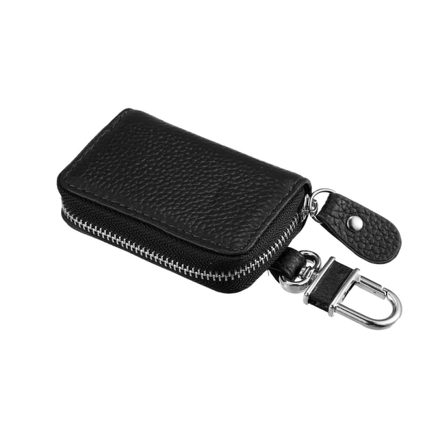 Unique Bargains Car Key Case Faux Leather Zipper Multifunctional Car Fob Key Case for Auto Remote Key Black