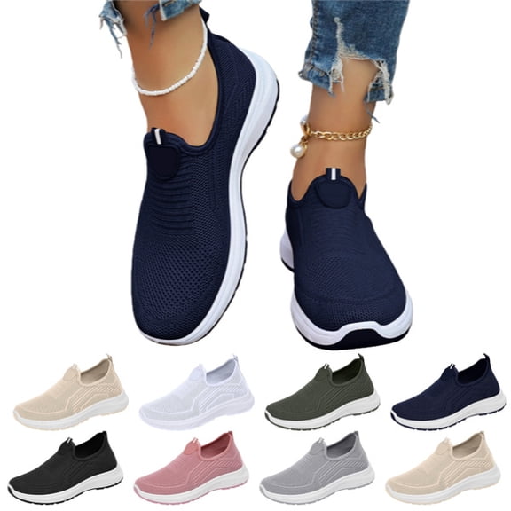Women's Walking Shoes Lightweight Comfortable Workout Casual Non Slip Fashion Sneakers Orthopedic Woven Breathable Slip On Arch Support Running Sock Shoes Women Mesh Athletic Sneaker,Navy,37