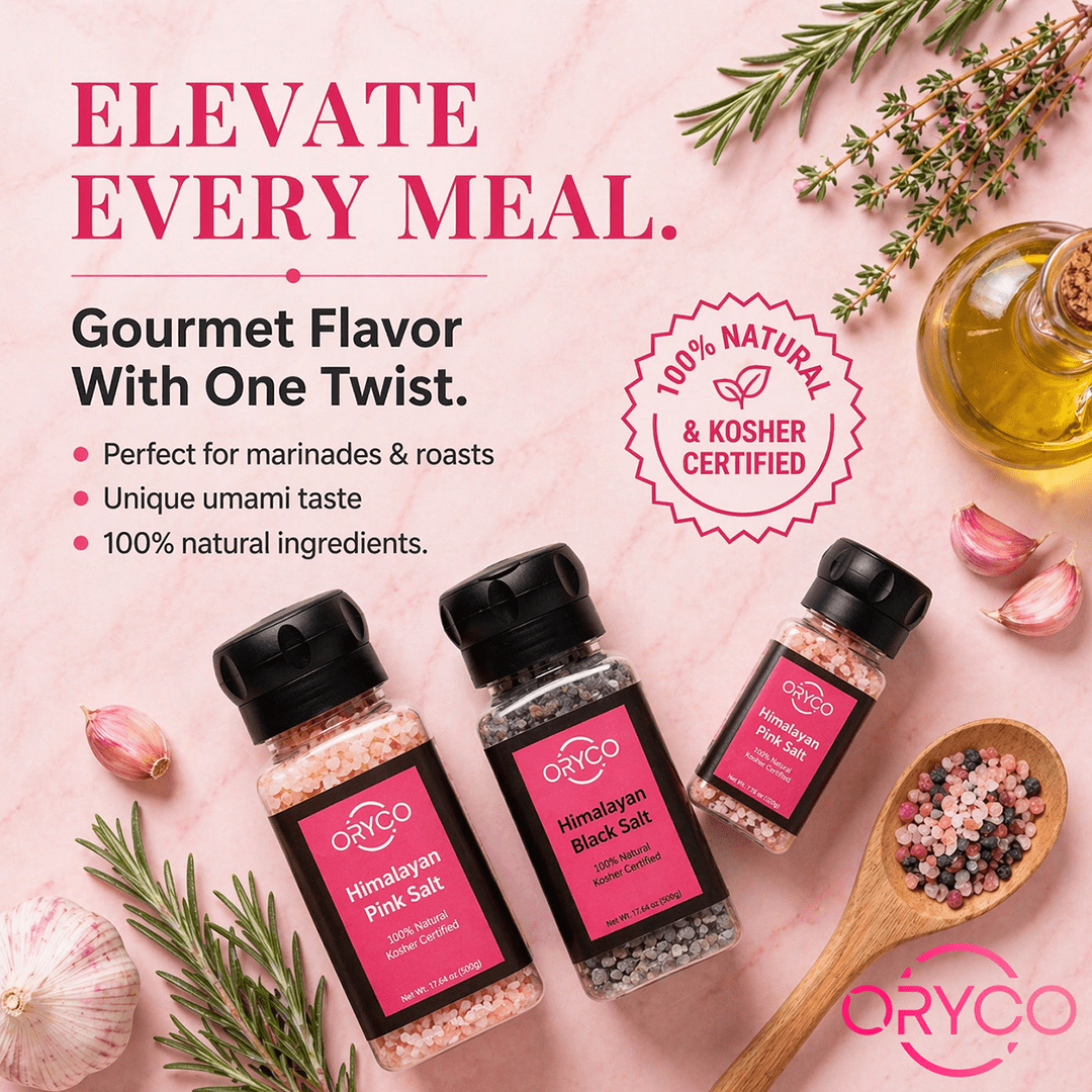 Oryco Himalayan Salt Grinder 2 Pink+1 Black Salt Bundle-3 Pack (17.64oz x3)