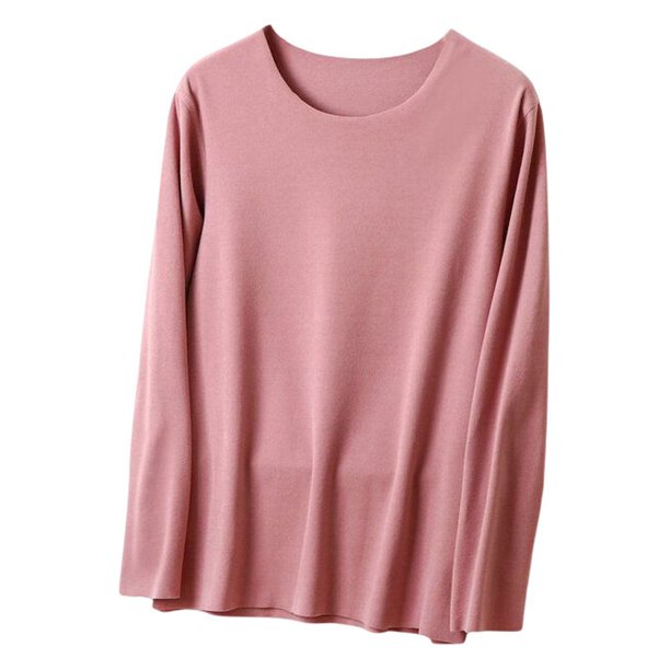 Jumpingount Ropa interior térmica femenina Tops manga larga sin costuras cómodo otoño Oficina dormir ropa interior camisa cálida para Prendas para la parte del cuerpo Café oscuro 4XL