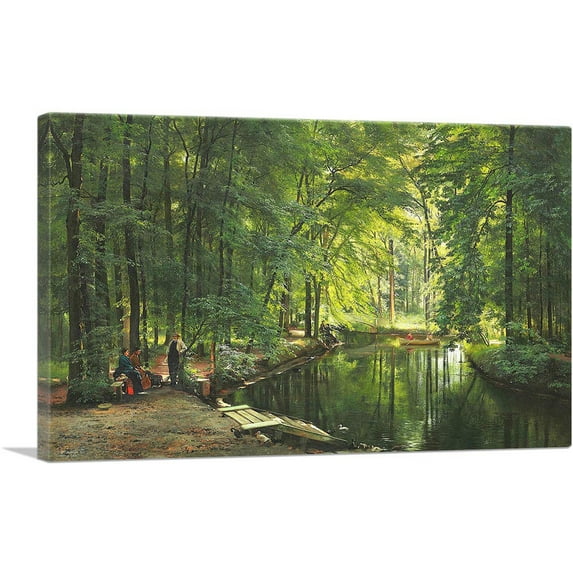 ARTCANVAS A Stream In Spring Woods With Two Women In Rowboat 1885 Canvas Art Print by Carl Frederik Aagaard - Size: 26" x 18" (1.50" Deep)