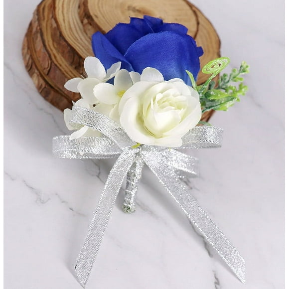 jiacuix Artificial Flowers Fake Flower Blue Wrist Flower And Corsage, Corsage Prom Decoration, Rose Corsage, Wrist Flower Corsage Wristband Set For Wedding Anniversary Prom Party Home Decor A