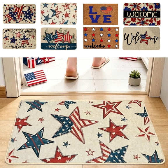 Beautynvta 4th of July Doormat, American Stars Patriotic Floor Mat, Non-Slip Entrance Door Rugs for Indoor Outside Front Door Bathroom Kitchen Decor, 15.7x23.6 Inch