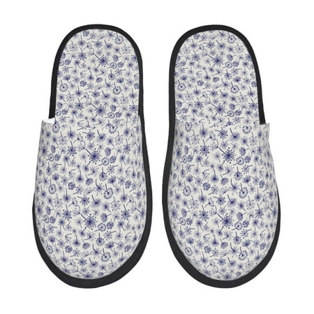 Balery Blue Dandelion Slient Indoor Furry Fleece Comfort House Shoes Soft Non-Slip Home Shoes Cotton slippers House Slippers-- Medium