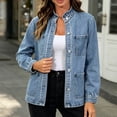 thumbnail image 4 of uublik Women Jean Jacket Blue Casual Long Sleeve Button Down Denim Jacket Fall Coat, 4 of 7